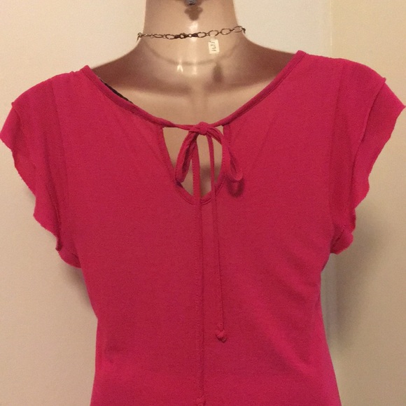 FOREVER USA made vintage Hot pink 100% Modal SOFT Back Tie banded waist tunic S - Picture 6 of 17